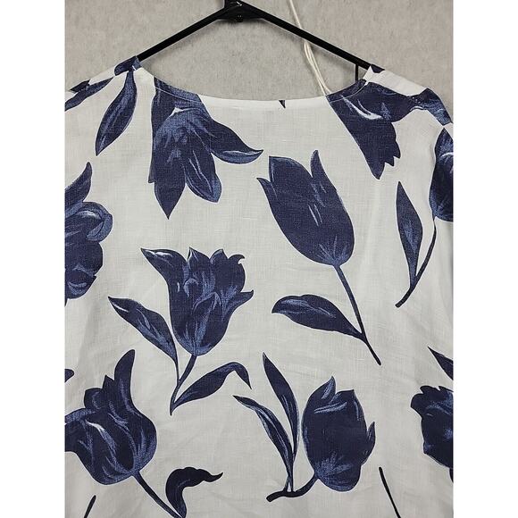 Luca Vanucci Italy Linen White Floral SS Open Front Coastal Cardigan Women's XL - Picture 7 of 12